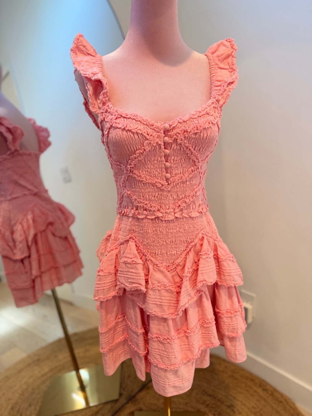LoveShackFancy Bubblegum Pink Ruffle Tiered Marsinia Dress with Smocked Bodice